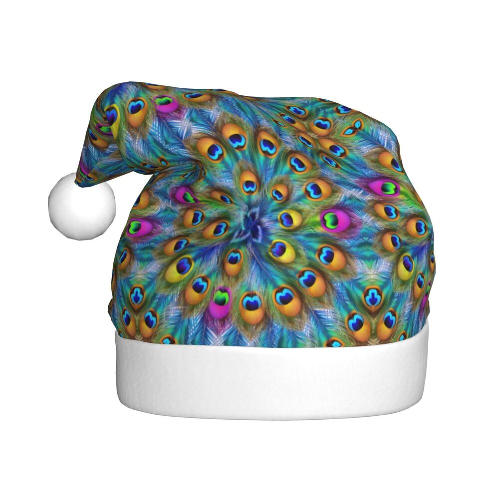 1904 Colorful Wreath Peacock Feathers Plush Christmas Hats Unisex Classic